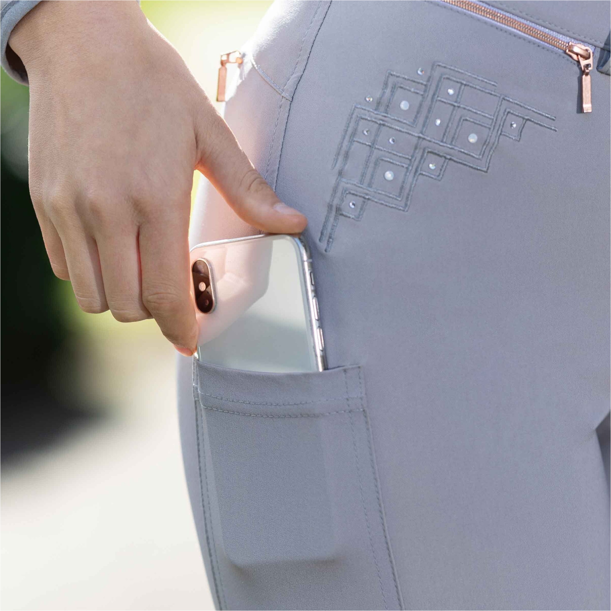 2026 HKM Dames Rijbroek Rosegold Sparkle Full Seat - Grey / Rose Gold